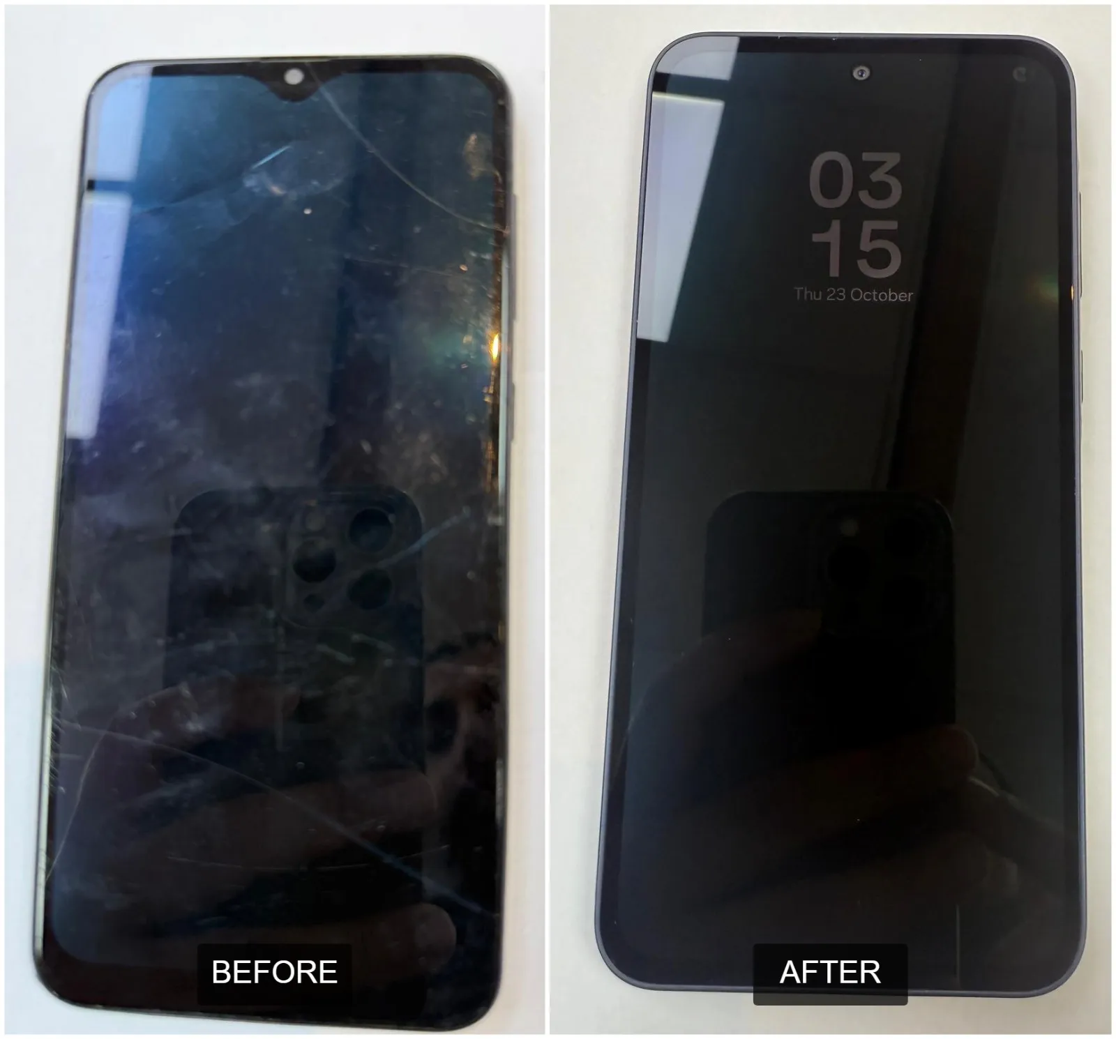 Samsung Galaxy screen: before and after repair at Tech Geek Feltham