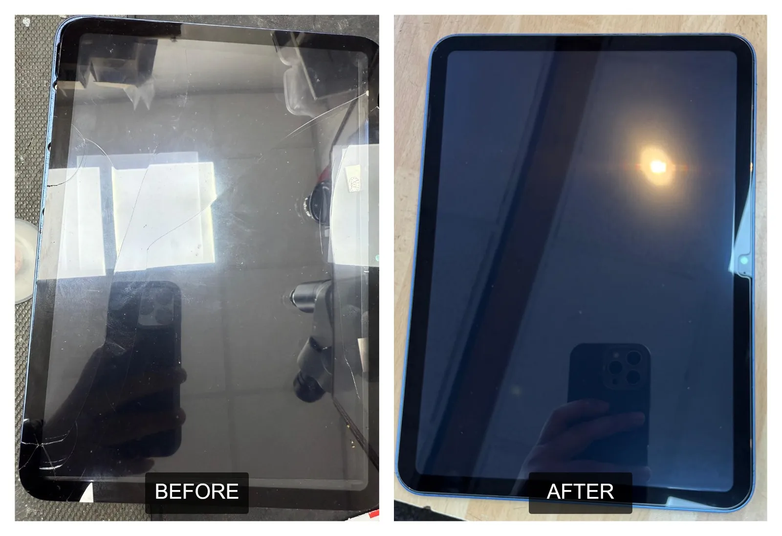 iPad screen: before and after repair at Tech Geek Feltham